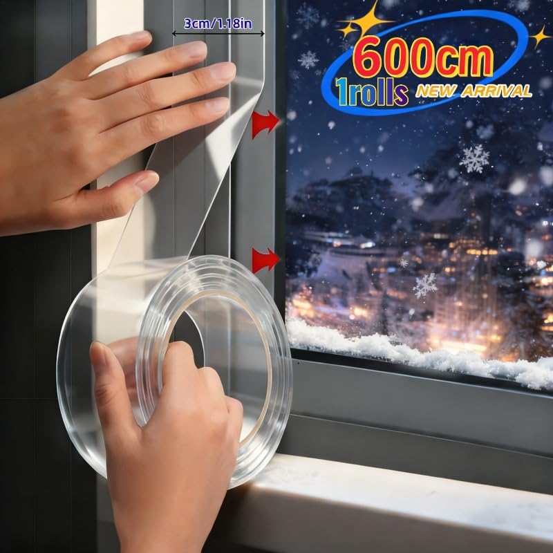 Transparent Window Weather Sealing Tape, Windproof, Waterproof Strong Adhesive Film Tape for Door Window Shower Glass