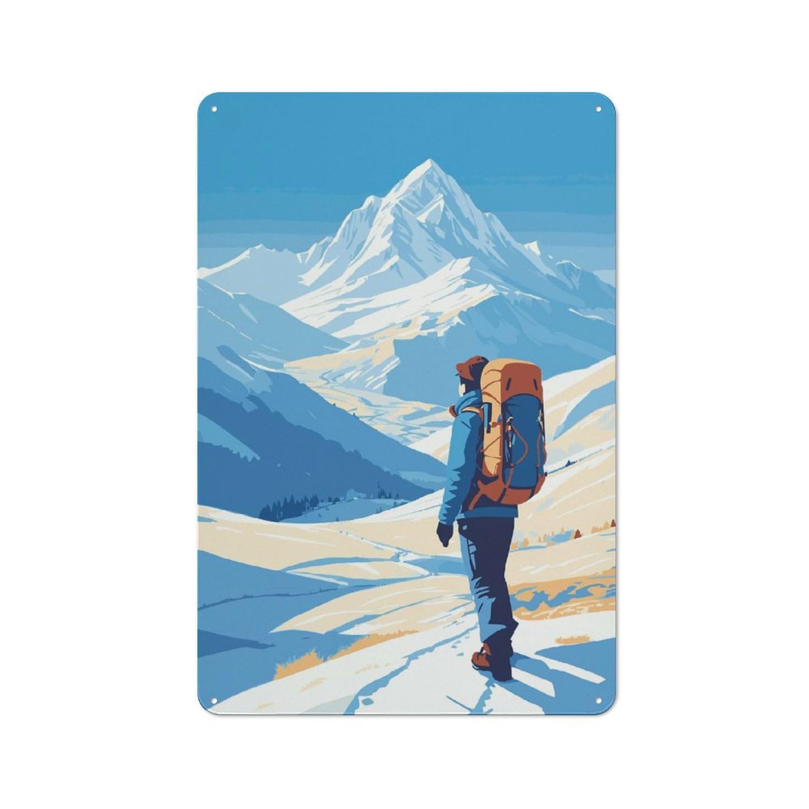 Junmoney Style-3 For Café Or Restaurant, Hiker In Snowy Mountain Landscape Retro Metal Sign 30X20cm, Gift For Café Owners And Decorators During The Christmas Season