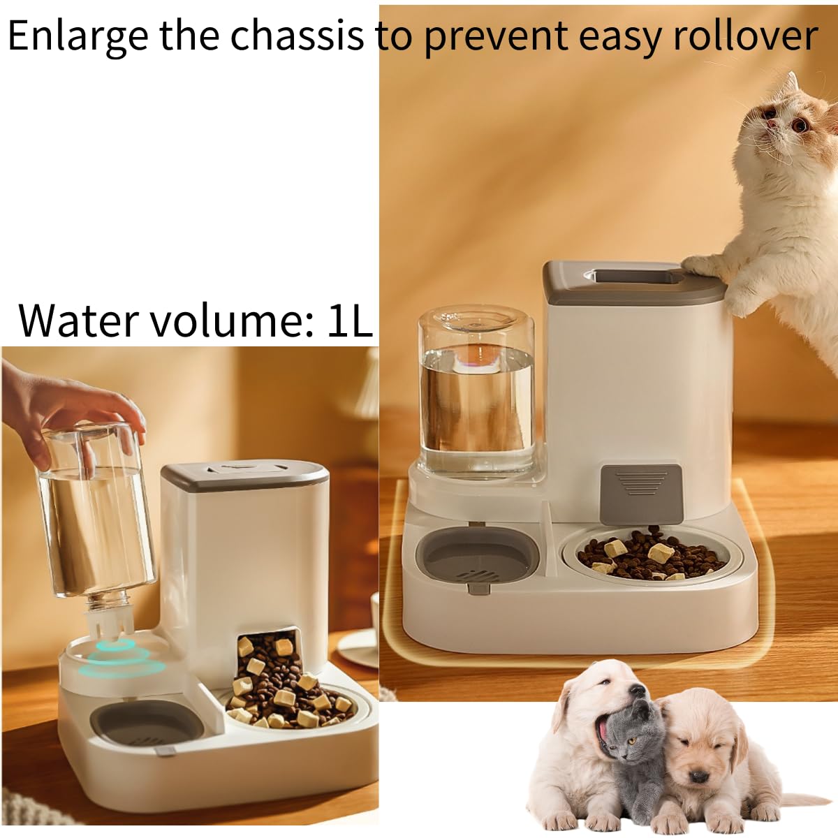 Dispenser automatico per cibo e acqua per gatti (2,2L + 1L) - Combinazione 2 in 1 con ciotola in acciaio inossidabile - Igienico e pratico