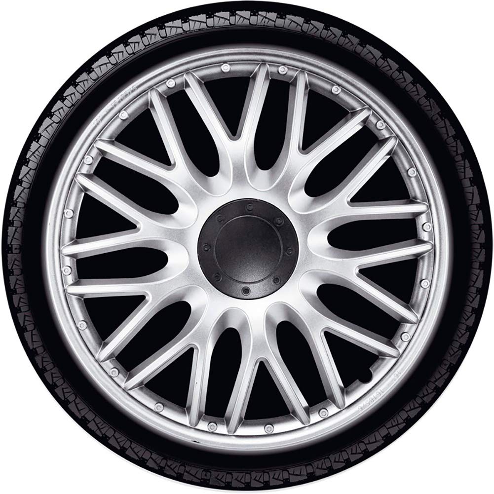 4-Delige J-Tec Wieldoppenset Orden R 14-inch zwart/zilver chroom ring - Heron Automaterialen