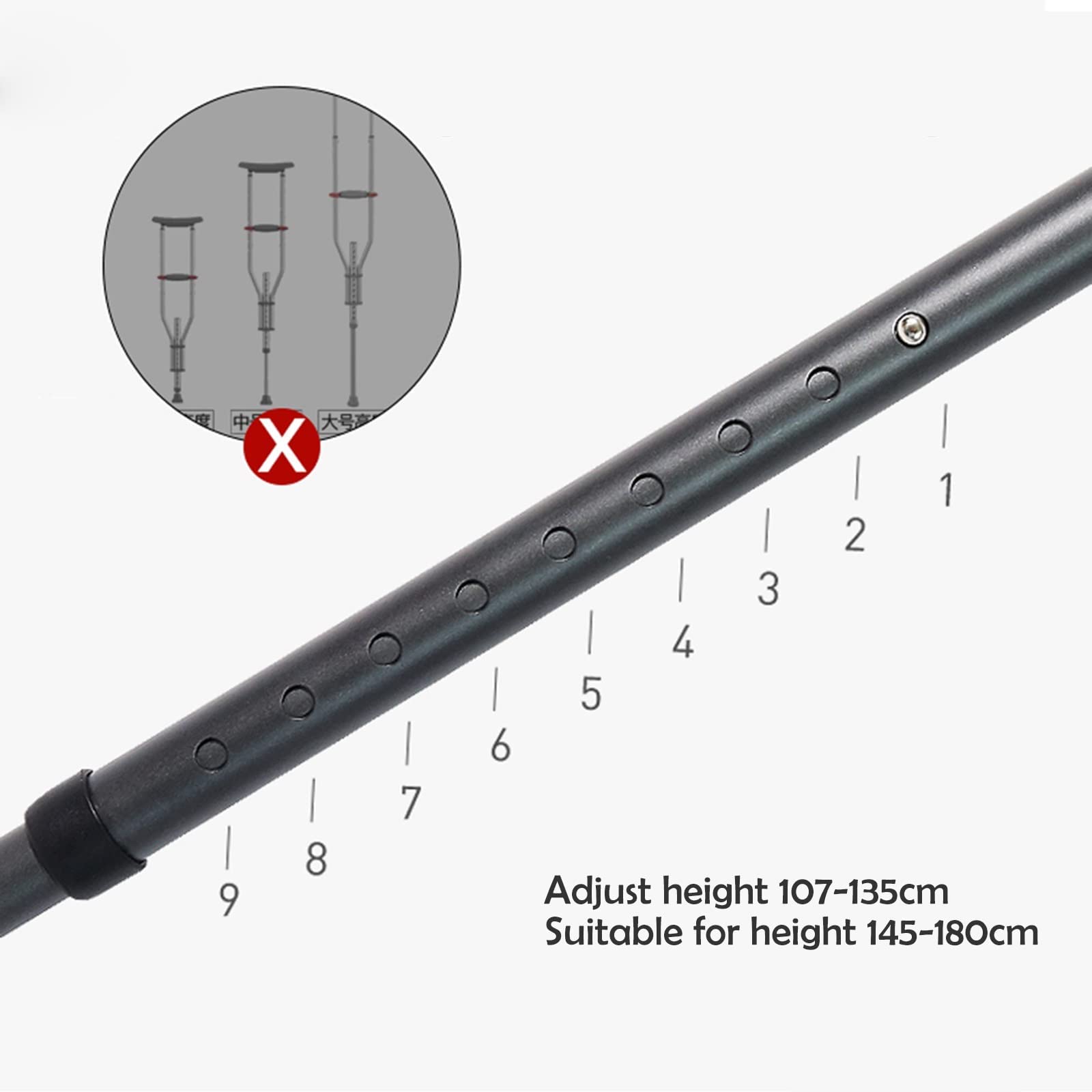 Kule przedramienia dla dorosłych, aluminiowe kule w kształcie litery F z wytrzymałymi antypoślizgowymi gumowymi nóżkami, ergonomiczne uchwyty, obciążenie 130 kg decorate