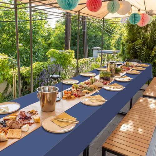Image of 32 Pack Navy Blue Plastic Tablecloth for Rectangle Tables, Premium Decorative Navy Blue Disposable Table Cloths for Parties, Rectangle Party Table Cover for Birthday Wedding Banquet Event, 54x108 Inch