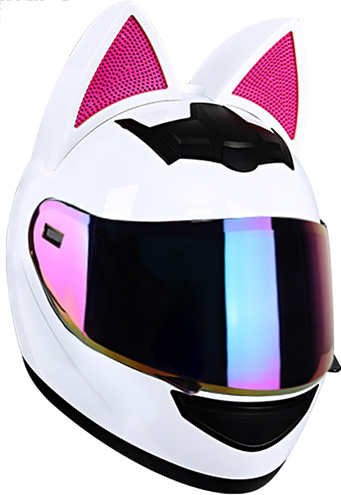 Girl Women Motorcycle Helmet Cat Ear Bluetooth Helmet DOT Approved Off-Road Helmet Flip Modular Full Face Helmet Bluetooth Headset Motorbike Helmet with Visor for Street Bike Racing