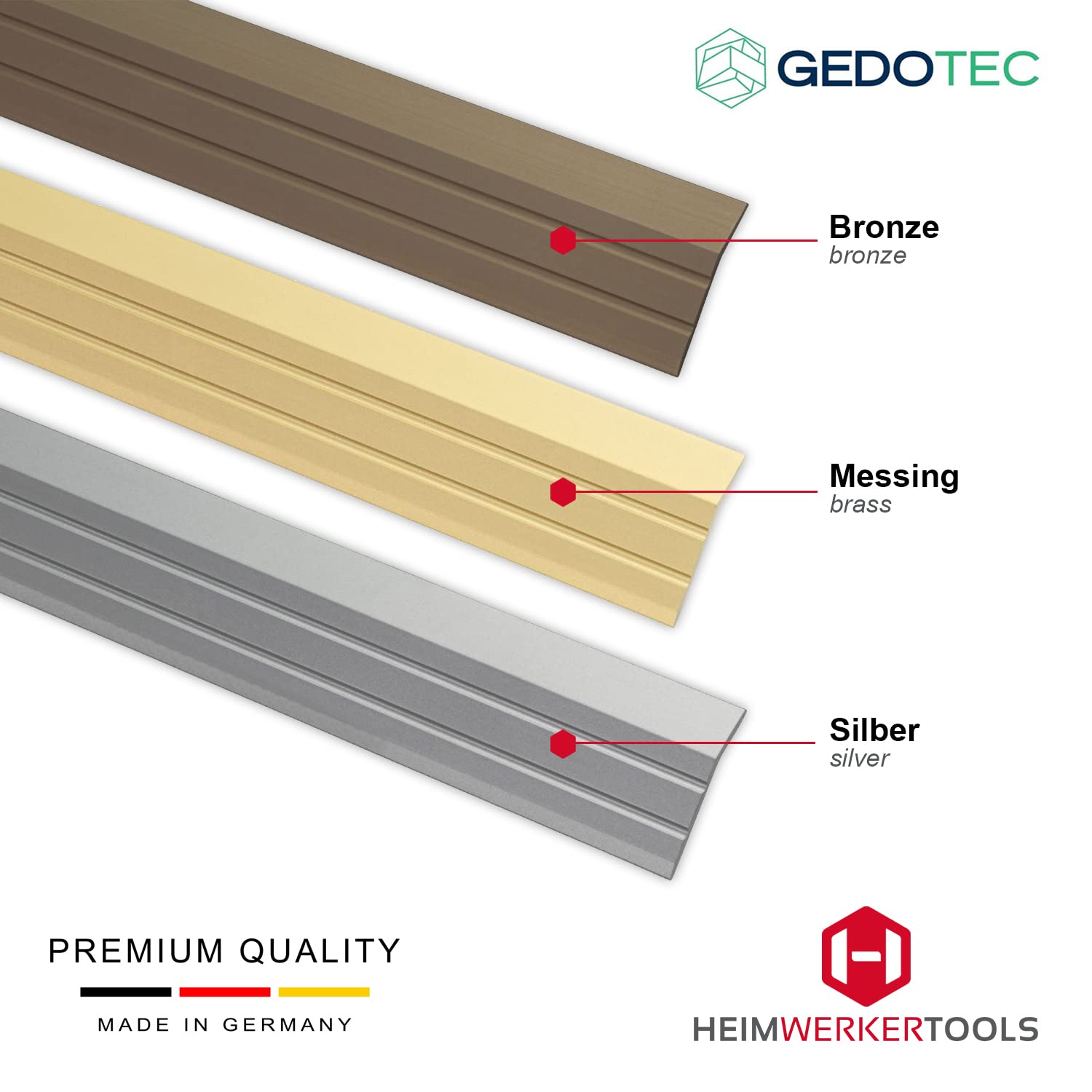 Gedotec Barra de transición compensación de altura plata autoadhesiva | 1 pieza perfil aluminio 2000 mm | junta de dilatación 2-5 mm | barra sin taladrar, 200 cm (2 m)
