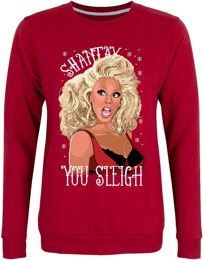 GrindstoreWomen's Shantay You Sleigh Drag Queen Christmas Jumper Sweater Red