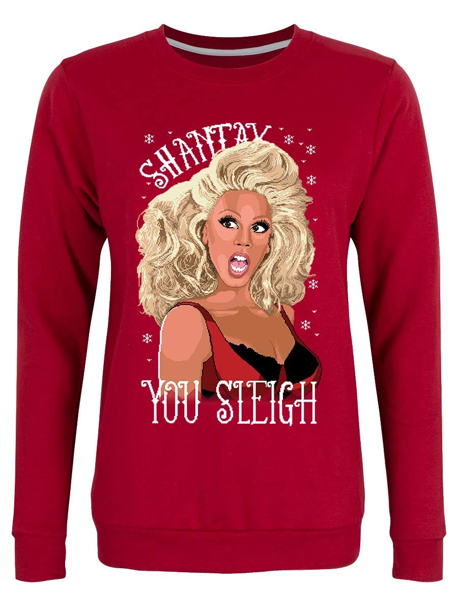 GrindstoreWomen's Shantay You Sleigh Drag Queen Christmas Jumper Sweater Red