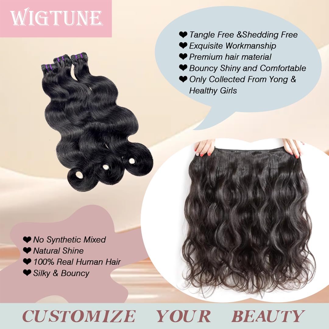 Amazon.com : Wigtune 16A Raw Body Wave Human Hair Bundles 14 