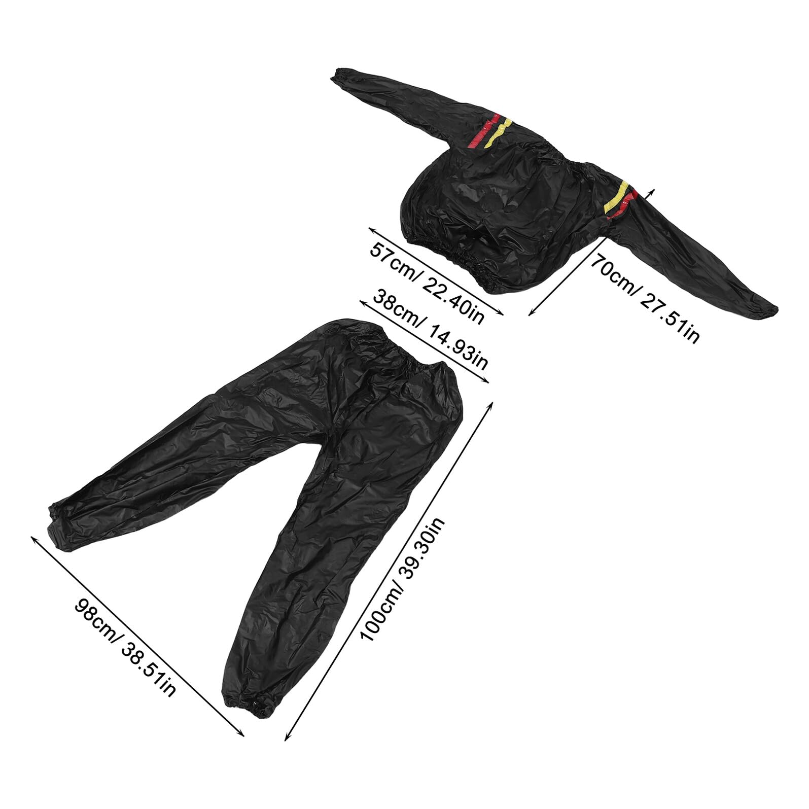 NOLITOY Conjunto Traje Sauna para Mujer M 0.15mm Negro Franjas Rojas y Amarillas, Traje de Entrenamiento Deportivo para Fitness, Pantalones Sauna Sudor para Gimnasio y Pérdida de Peso