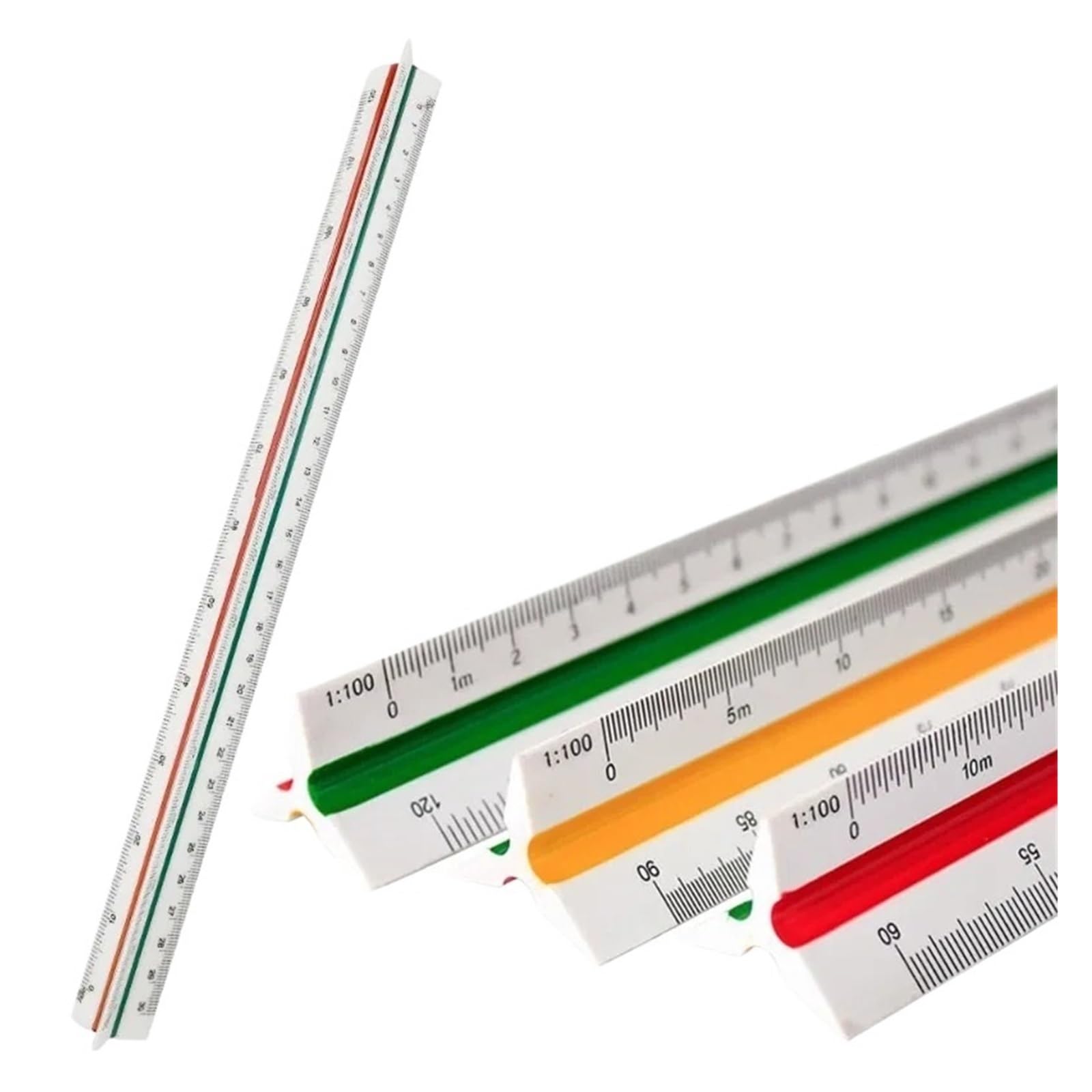 Aywtiun One Color Architectural Scale Ruler 30Cm Triangular Scale Ruler 1:20-1:500 Metal Plastic Straight Metric Architect Engineer Accurate Drafting Measure Tool