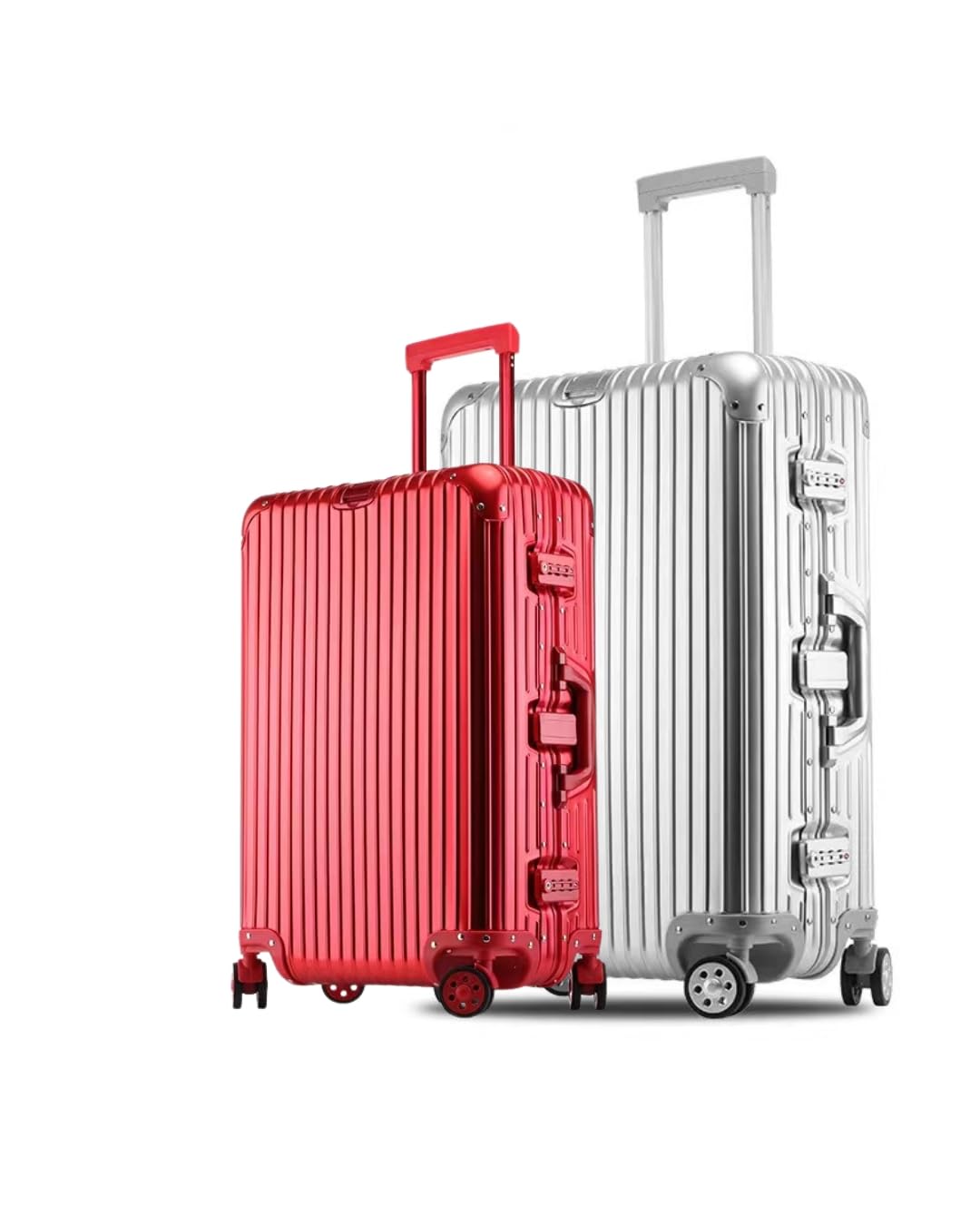 pyb Autograph Combo (Cabin 20 & Check-in 26 inch) Trolley Bag - Premium Full Aluminium Trolley Bags for Travel, Zipless Suitcase TSA Lock, Noiseless 8 Wheels, Compression Pads Divider (Silver-Red)-picture-52