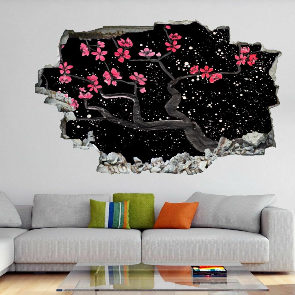 Adesivo Da Parete 3D Rimovibile Fiori Di Ciliegio Giapponesi Decorazione Da Parete, Pavimento, Soffitto, Decalcomania Fracassata, Decorazione Artistica Albero Per Soggiorno, Murale 120x80cm