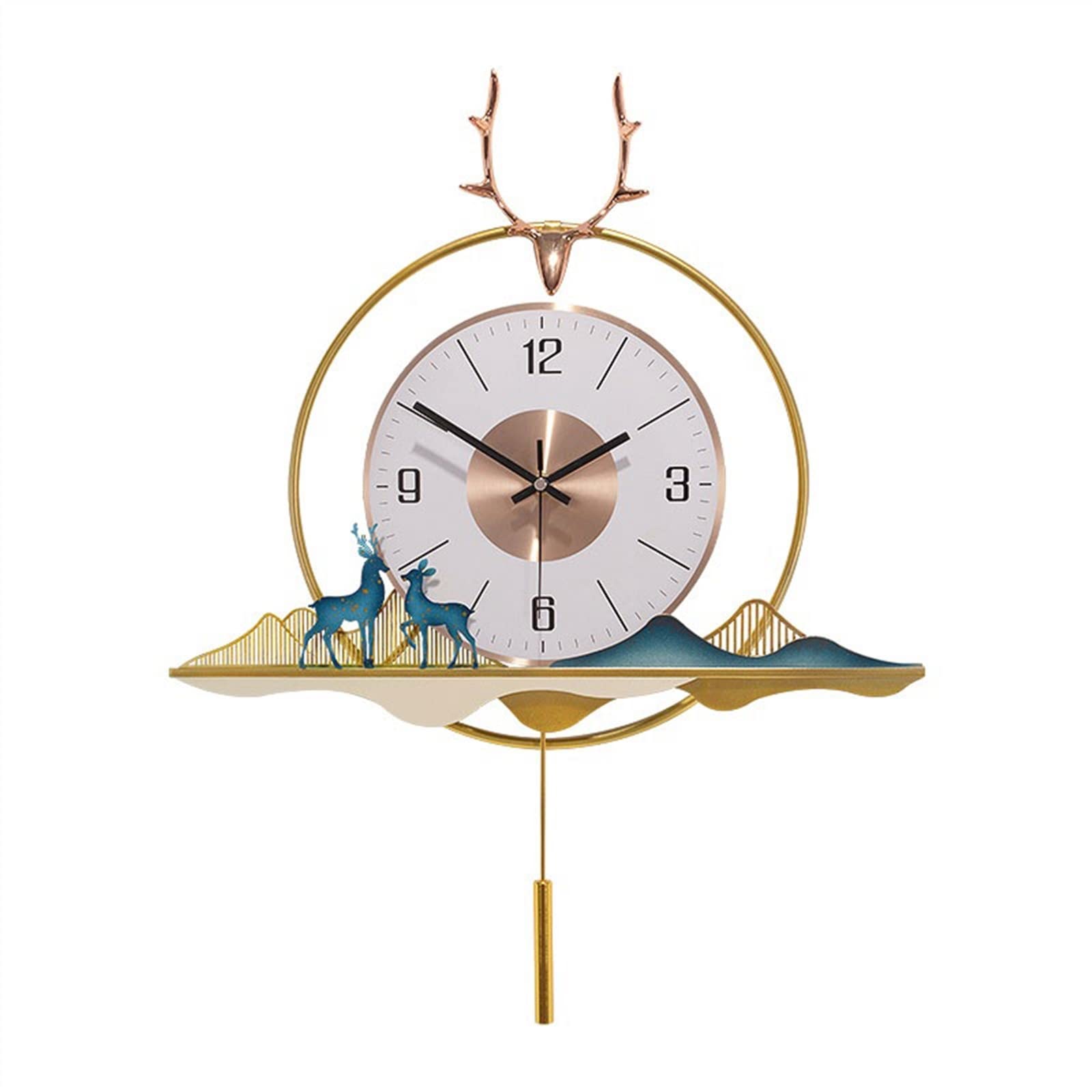 DFHS46JK Wall Decor European Style Light Luxury Art Clock Living Room Porch Decoration Wall Creative Deer Shaped Silent for living room decor