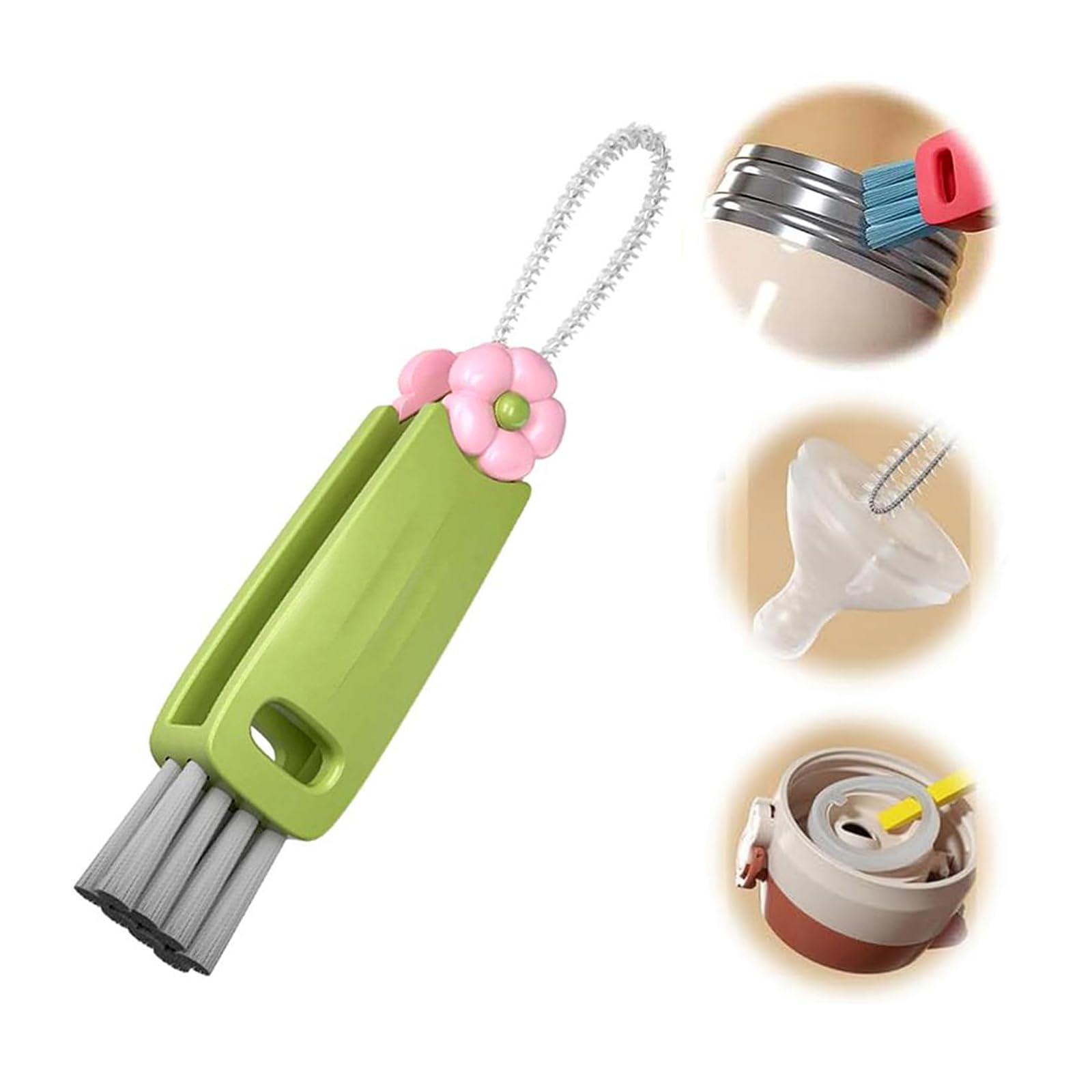 3 in 1 Cup Lid Gap Cleaning Brush, Bottle Crevice Cleaner for Cups and Lids (W-Green)