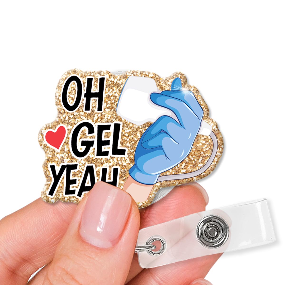 XQLZY Oh Gel Yeah Glitter Badge Holder, Cute Ultrasound Instrument Nurse Office ID Tag Card Badge Holder, Christmas Birthday Graduation Gift for