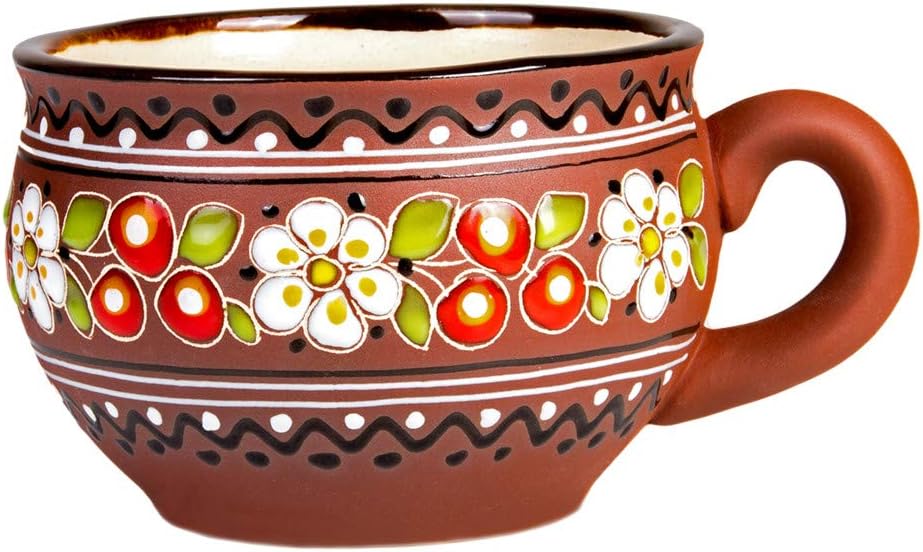 Table Decor Clay Cup Cherry Print Hand Painted Large Stoneware Cup 16.9 oz Handmade Dinnerware