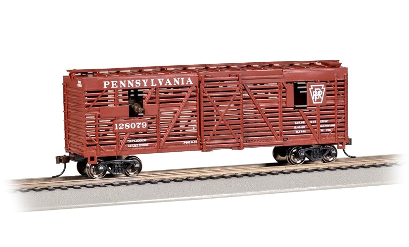 Bachmann Trains - 40' Animated Stock CAR - PRR #128079 with Cattle - HO Scale