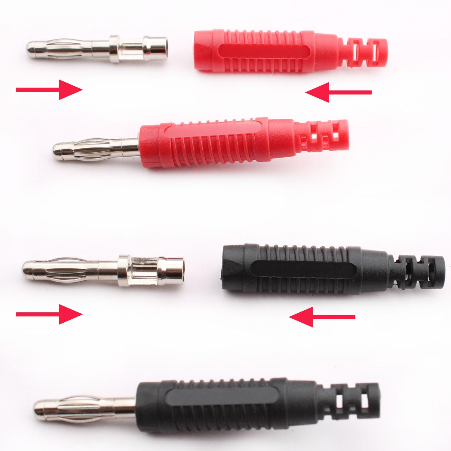 RUNCCI-YUN 10 szt. izolowanych wtyczek bananowych 4 mm, 4 mm wtyk bananowy do przewodów testowych multimetru (czarny czerwony)