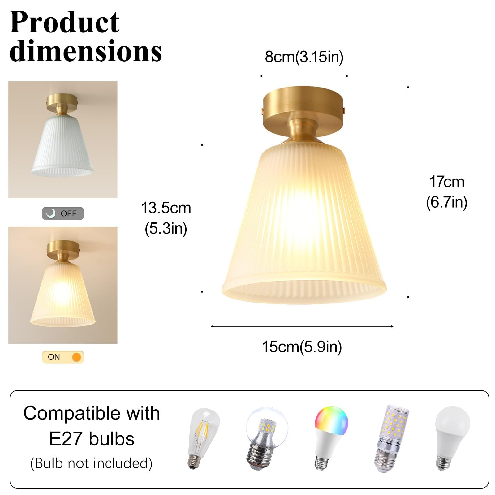 Złota lampa sufitowa do montażu podtynkowego, nowoczesna lampa wisząca z żebrowanego szkła z połowy wieku, mała lampa sufitowa do przedpokoju, salonu, korytarza, łazienki