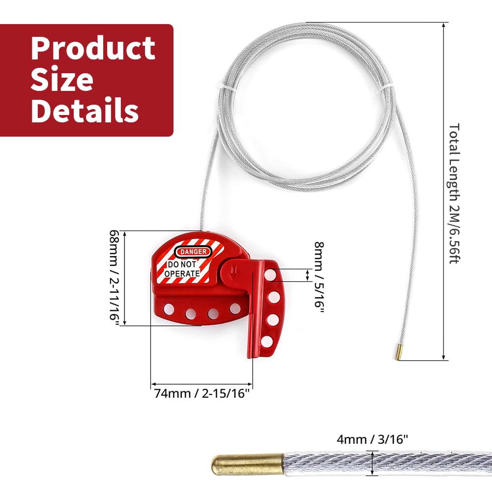 2 Pack Lockout Tagout Cable Lock,6.5ft Adjustable Safety Lockout Red | Loto Steel Cable with Vinyl Coating for Valves\Panels,4 Key Hole 0.18" Dia,Lock Out Tag Out,OSHA Compliant,Repair Management
