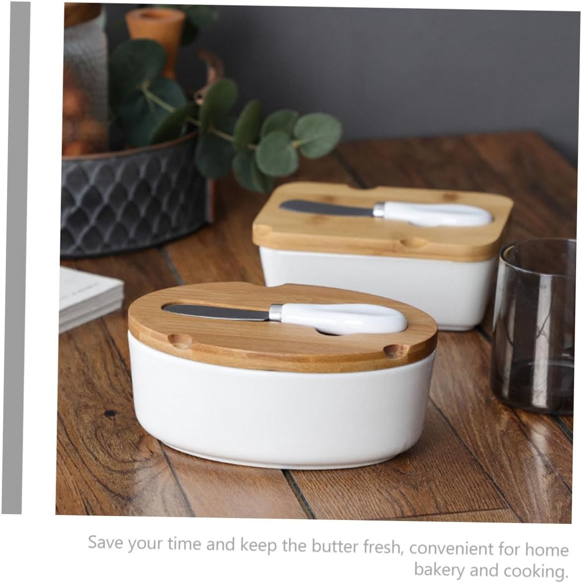 STOBAZA Ceramic Butter Dish Set with Cutter and Lid Airtight Butter Storage Container for Kitchen Counter and Fridge Nordic Style with Cheese Dish