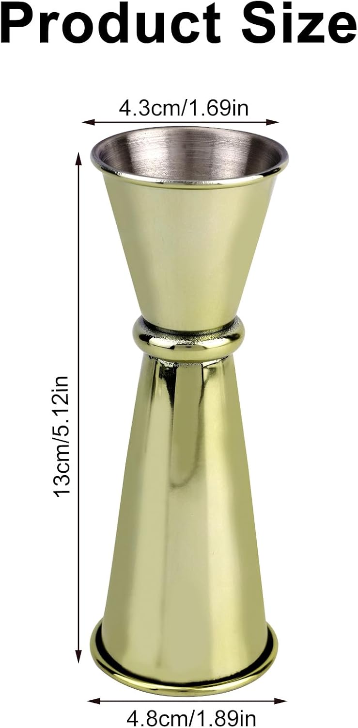 2pcs 2oz & 1oz Dual Jigger for Bartending, Stainless Steel Cocktail Measuring Cup Double Shot Cocktail Measure Jiggers for Home Bar Bartender Supplies (Gold)