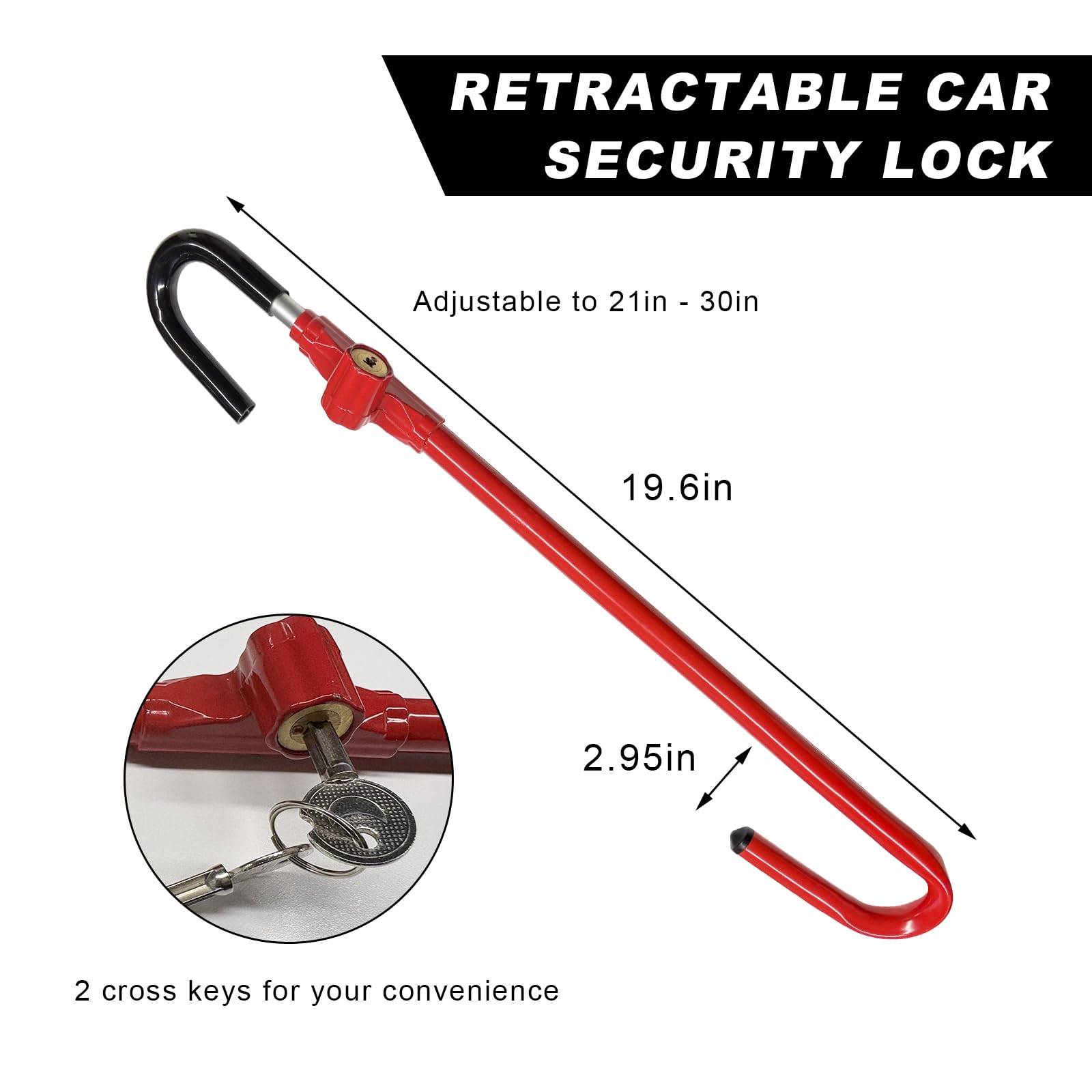 SHMZK Car Steering Wheel Lock, Anti-Theft Device with Key Lock, Red, Universal Fit, Vehicle Security