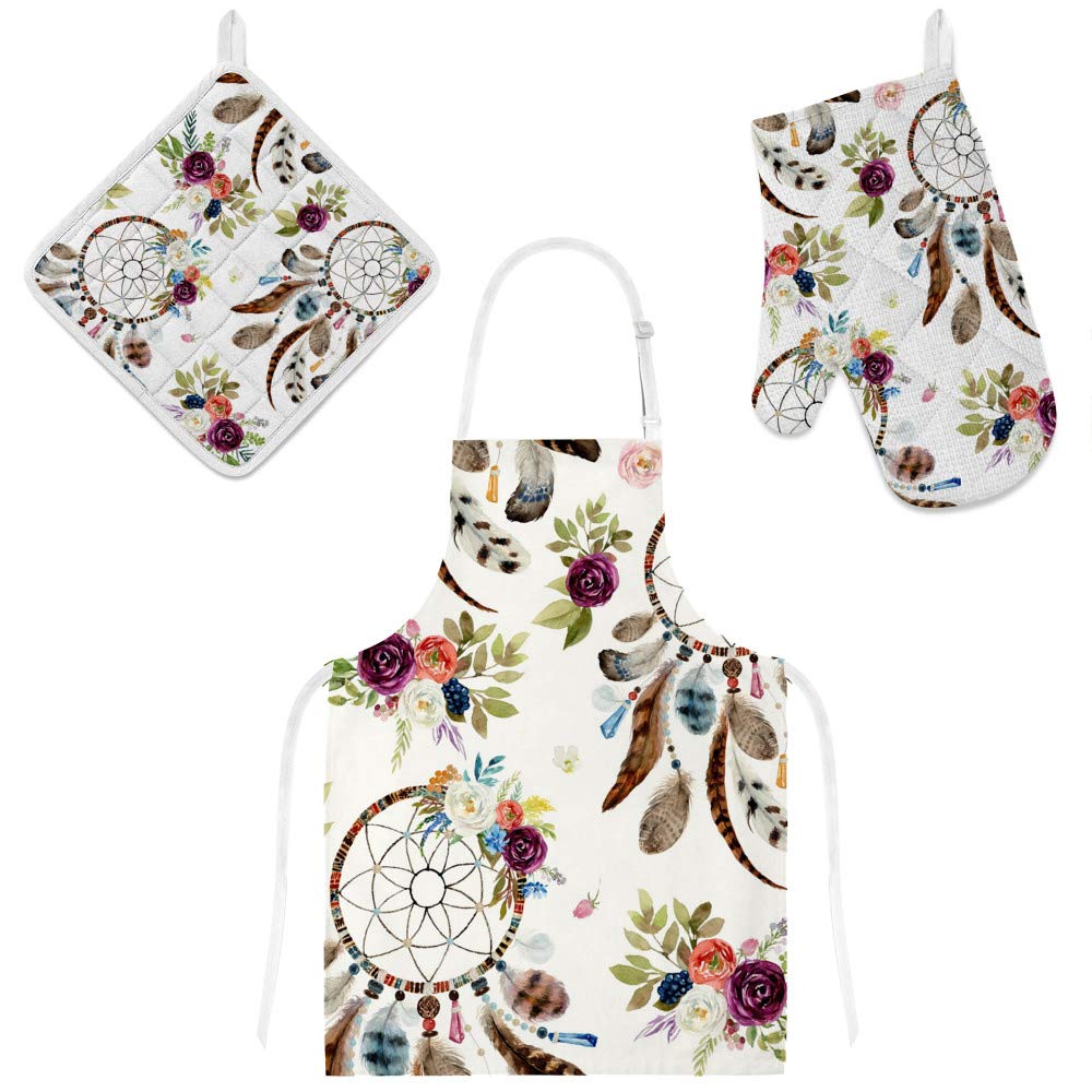 Tablier de cuisine imperméable et réglable avec gant anti-chaleur et manique