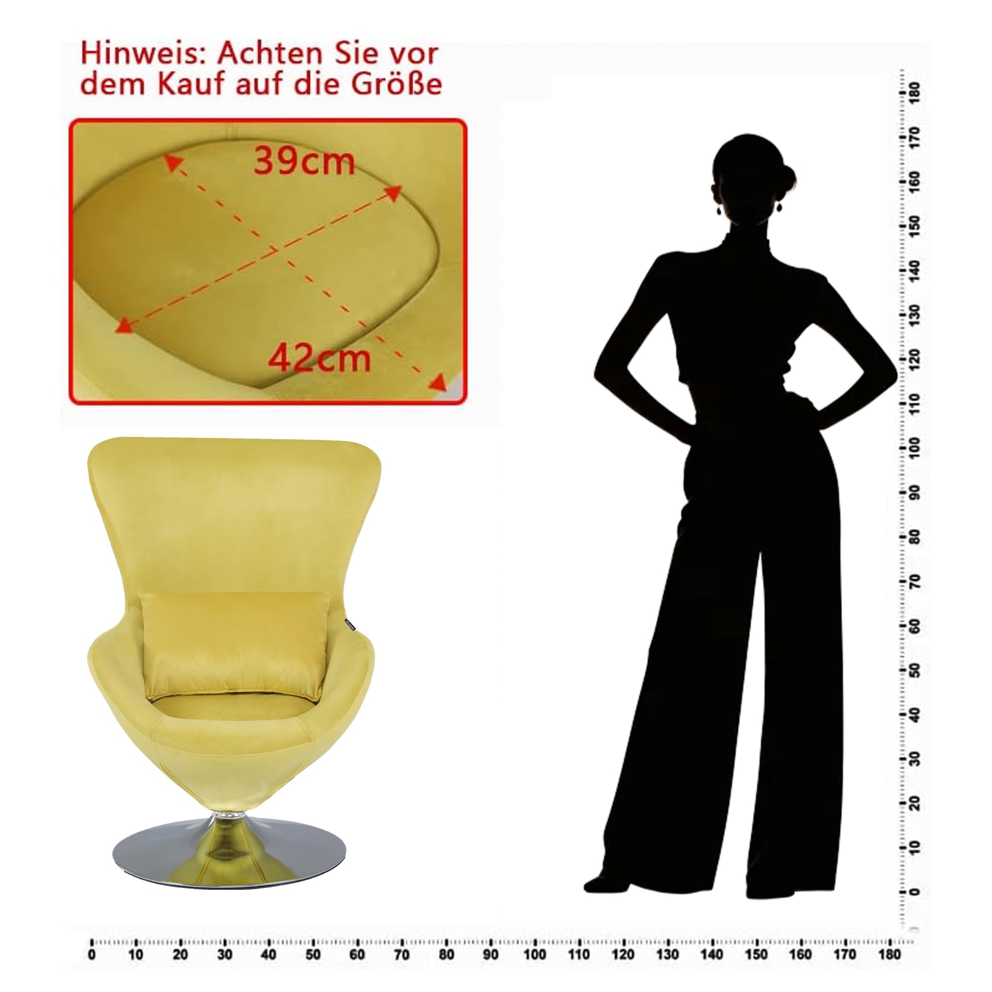 Mingone Cocktailsessel Sessel Lounge Modern Drehsessel aus Samt Einzelstuhl mit Kissen Retro-Design für Wohnzimmer Schlafzimmer (Gelb)