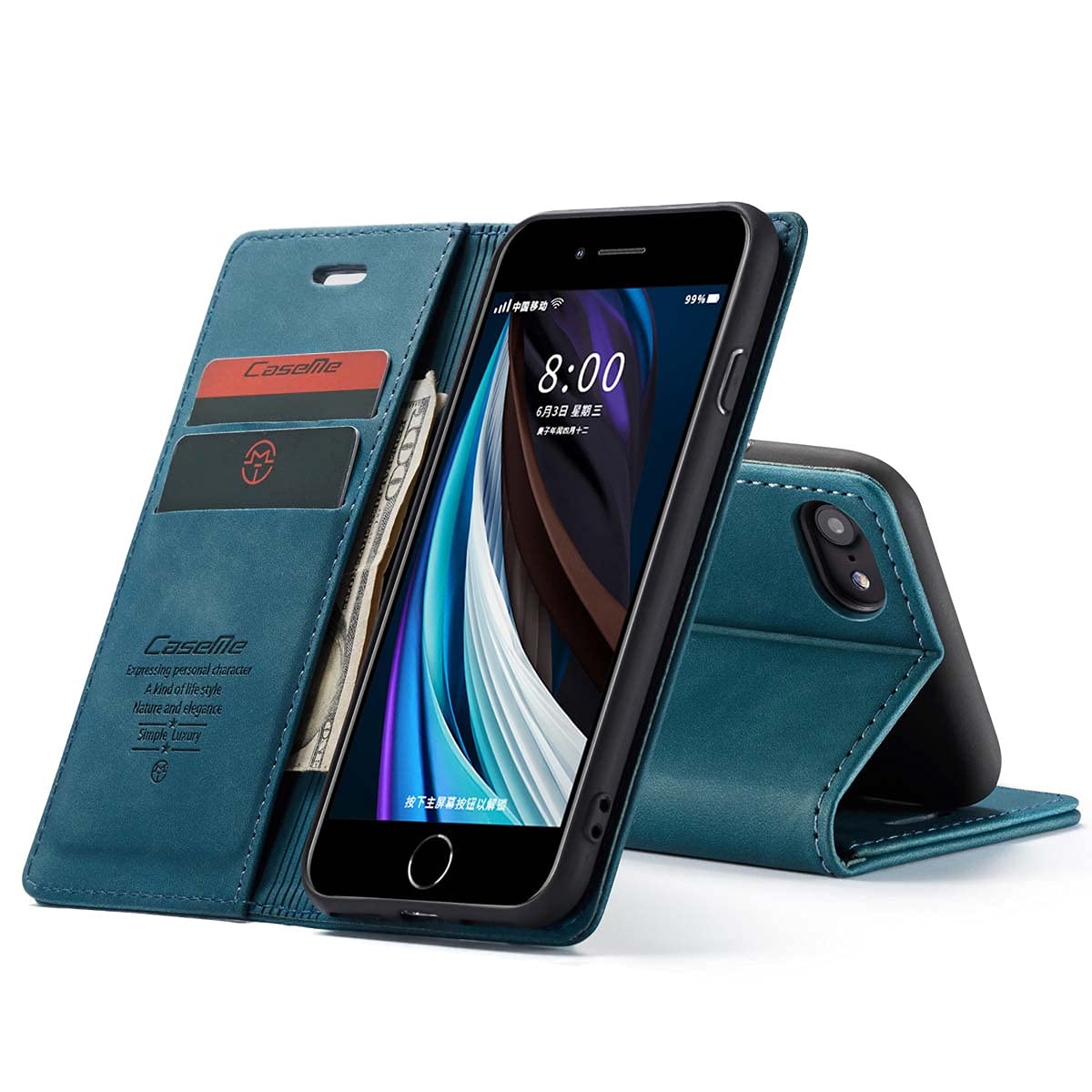 Coque Portefeuille Magnétique Pour IPhone 12/12 Pro 6.1" - En Cuir, Avec Support Et Emplacements Cartes - Bleu