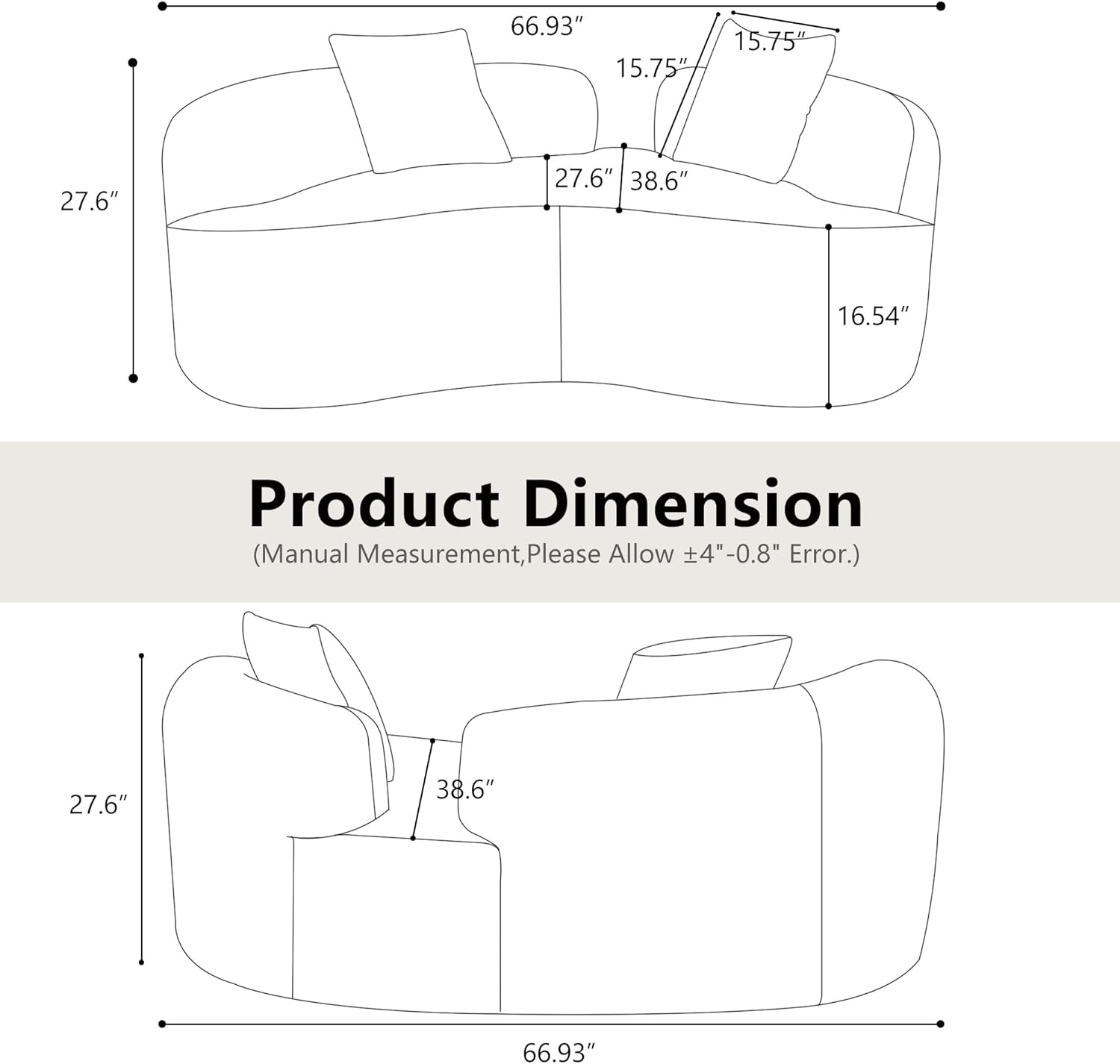 Curved loveseat, Wide seat deep Living Room Sofa, Modern Boneless Couch, Luxurious Teddy Cloth Sofa, Suitable for Small and Medium-Sized Family Cloud Sofas, no Assembly Required (Grey)