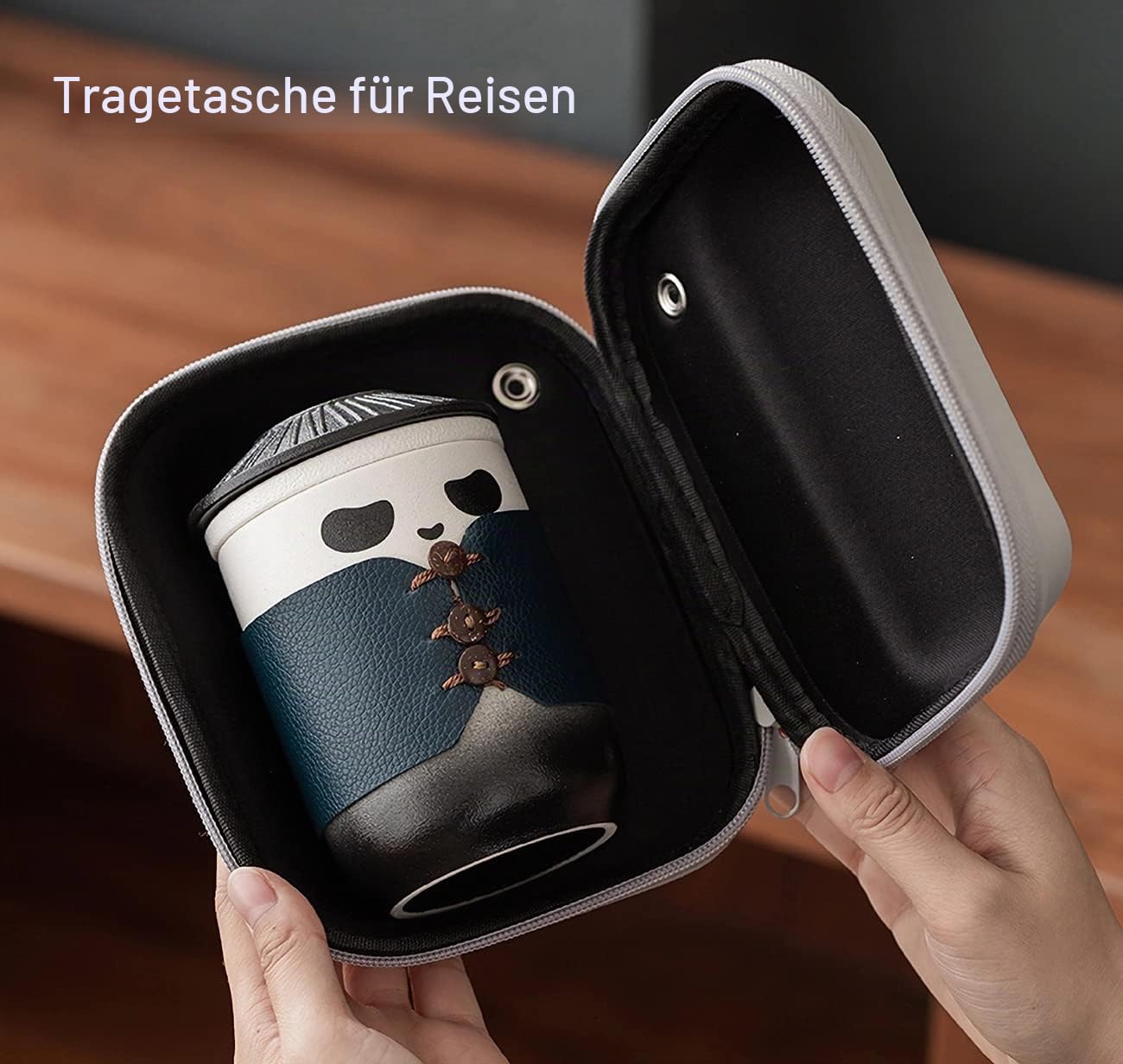 Reise Tee Set, niedliche Panda Tee Tasse mit tragbarer Tasche, 350ml Keramik Gongfu Teekanne mit 4 Keramik Teetassen, mit Tee Sieb. Verwenden Sie für Home Office, Geschenk für Teeliebhaber.