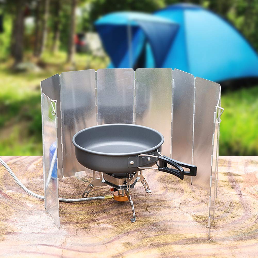 BuyWeek Paravento Fornello Campeggio, 16 Piastre Parabrezza per Fornello in Alluminio Fornello da Campeggio per All'aperto Picnic BBQ