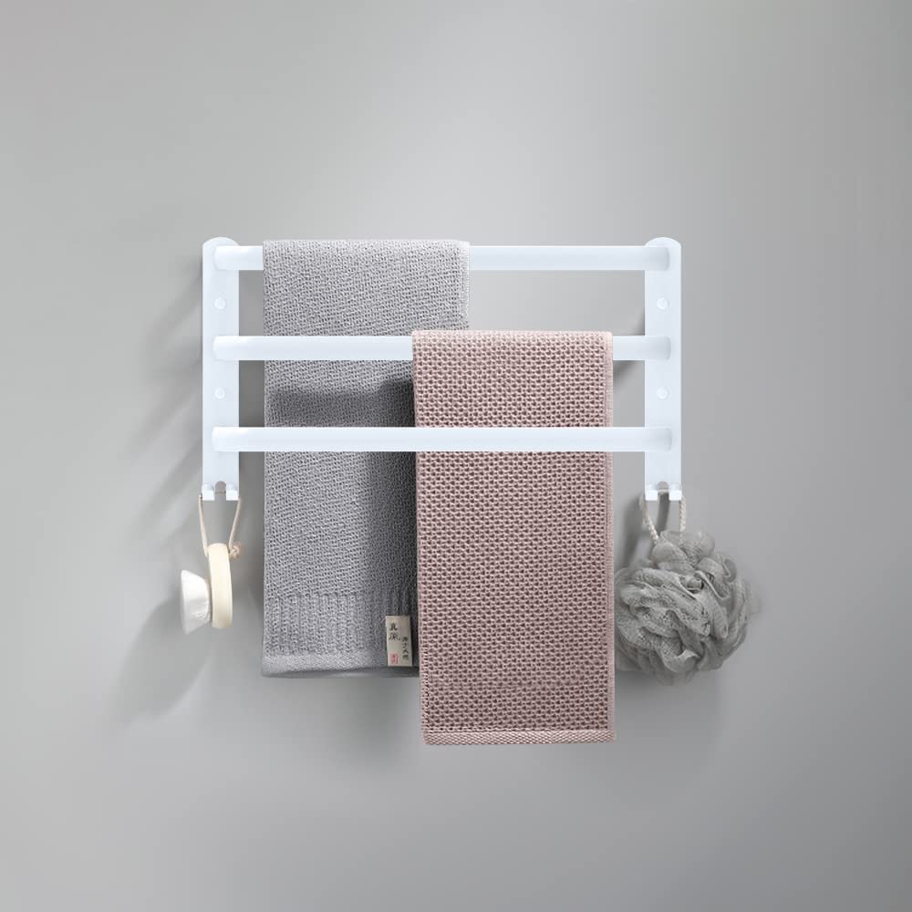 GLETSF Towel Rails Wall Mounted Three Tier Towel Rack With Hooks Space Aluminum Towel Holder No Fading Towel Shelves For Kitchen Bathroom Toilet Hotel Office Black 50Cm-White-60CM