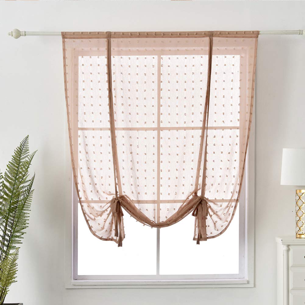 Rideau court Rome en voile brodé marron semi-transparent 100x120cm pour fenêtre