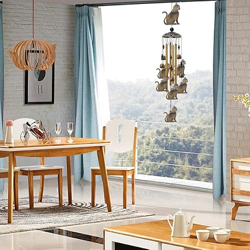 Miniatura 7 de Campanillas de viento de jardín para gatos y exteriores, con 4 tubos, 7 gatos, campanas de viento románticas móviles, campanas de viento de gatos de