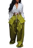 High Waisted Wide Leg Cargo Pants Women Flowy Casual Pants with Zippers Pockets