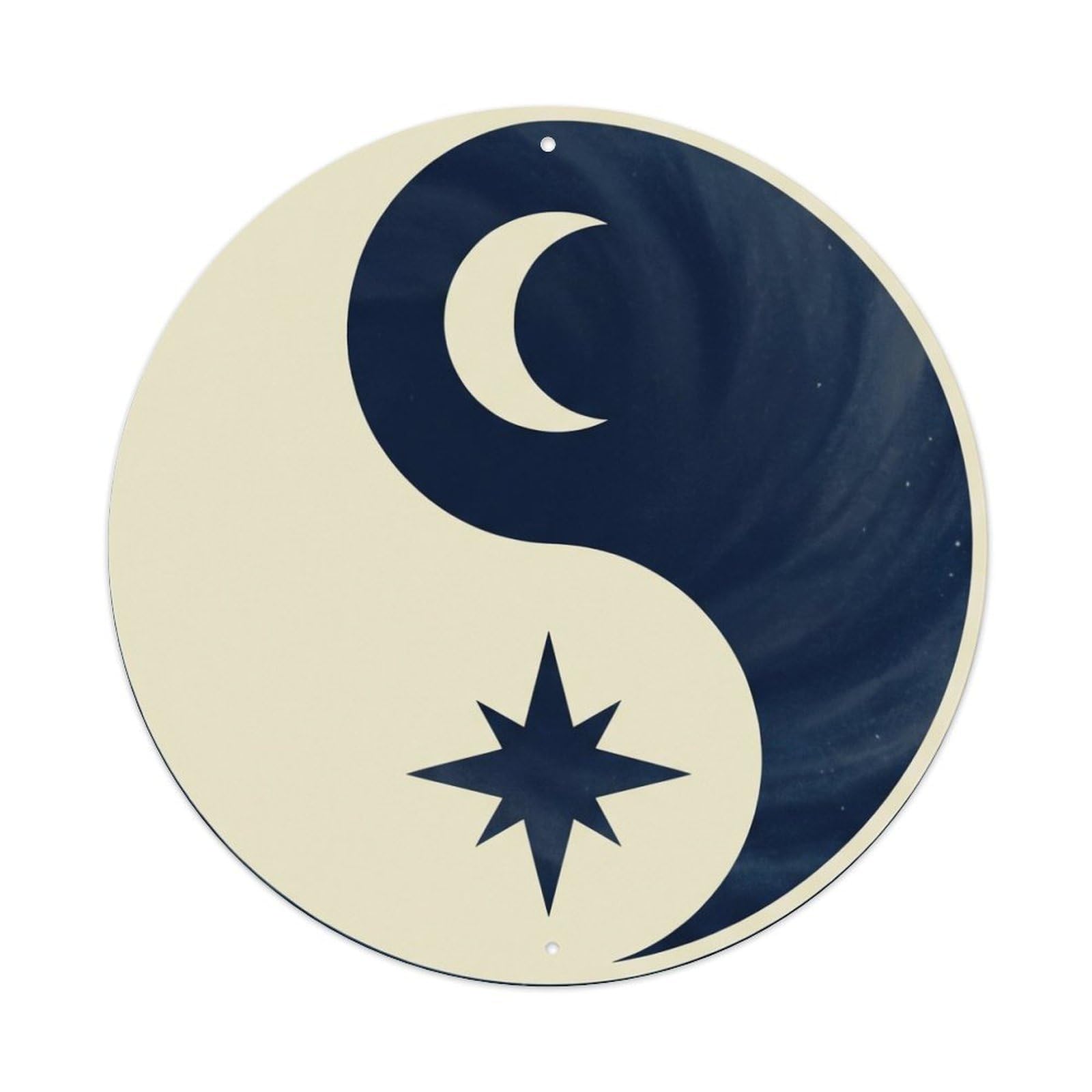 Celestial Yin Yang Bagua Moon Star Taoist Meditation Metal Tin Sign Plaque Wall Decor for Cafe, Man Cave, Club Bar, Office, Home Garden Round Metal Poster 8x8Inch