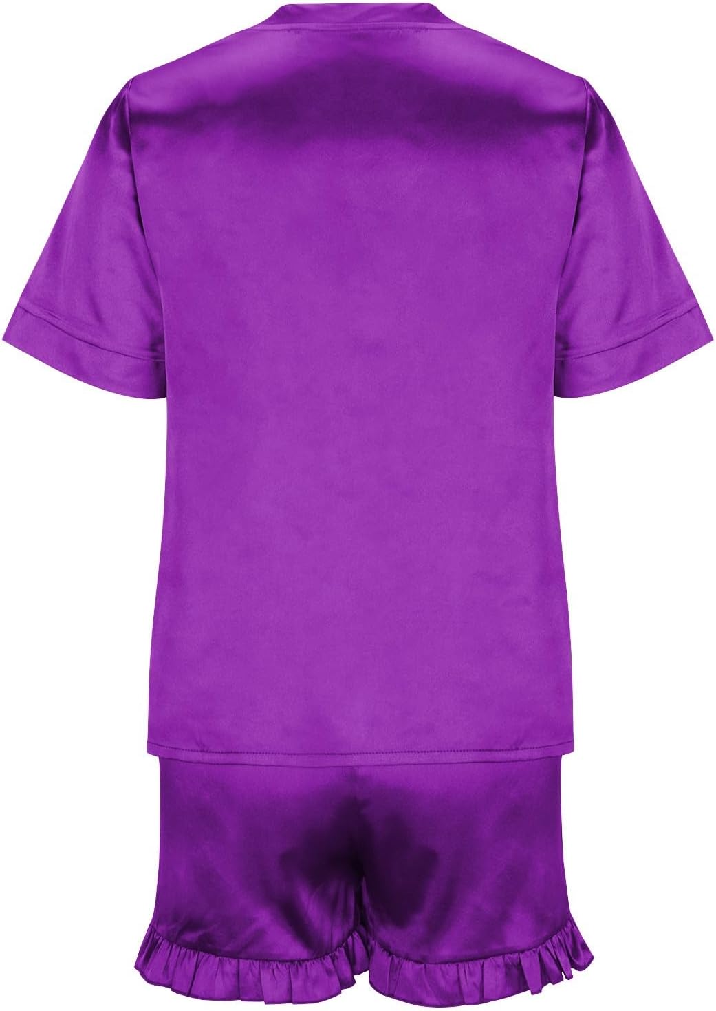 Womens Satin Pajamas Set 2 Piece Silk Pjs Short Sleeve V Neck Tops and Ruffle Shorts Lounge Sets Comfy Soft Sleepwear