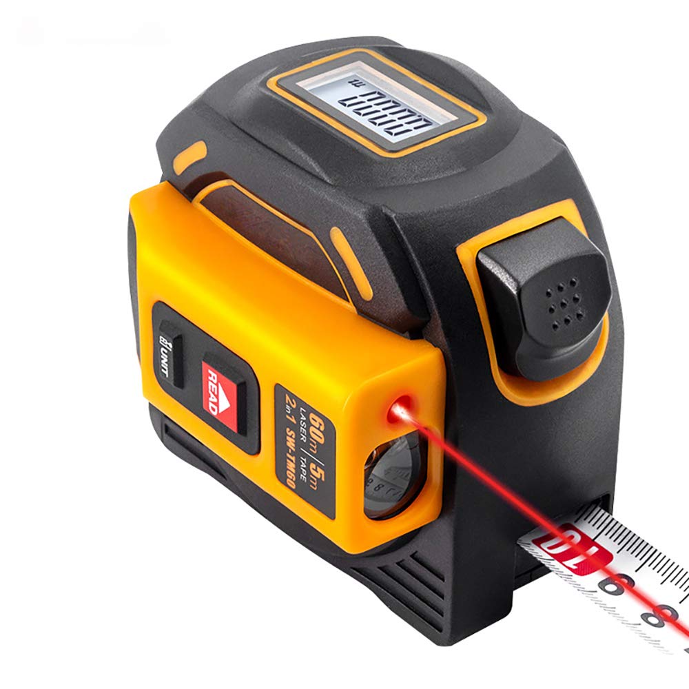 2 in 1 Tape Measure Telemetro Laser, Metro A Nastro 16,5 Ft / 5 M, Telemetro Laser 196.85 Ft / 60 M, HD E Display LCD, Autobloccanti, Hook Attivo, Adatto Per DIY