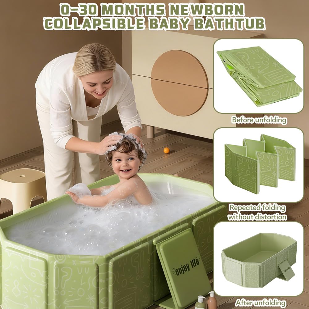 NAVESO Baignoire Pliable Bébé 75x45x25 cm Portable 0-5 Ans XXL avec Bouchon Vidange