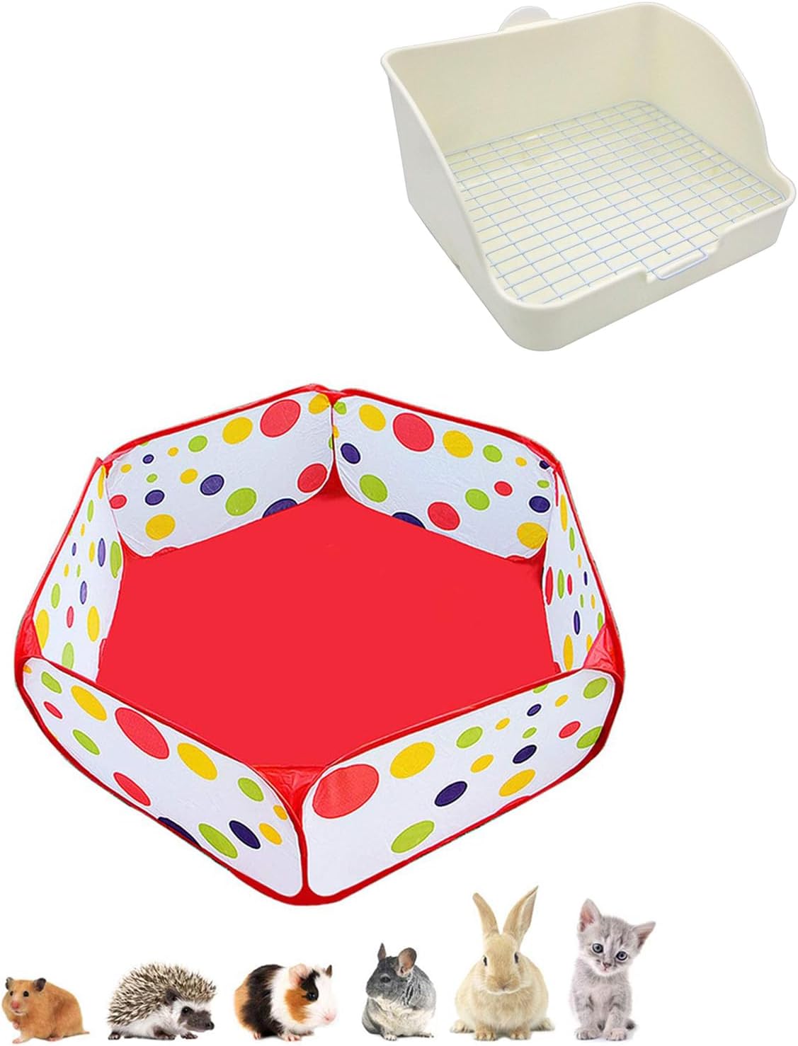 Portable Small Animals Playpen, Outdoor/Indoor Pop Open Pet Exercise Fence & Pet Small Rat Toilet, Square Potty Trainer Corner Litter Bedding Box