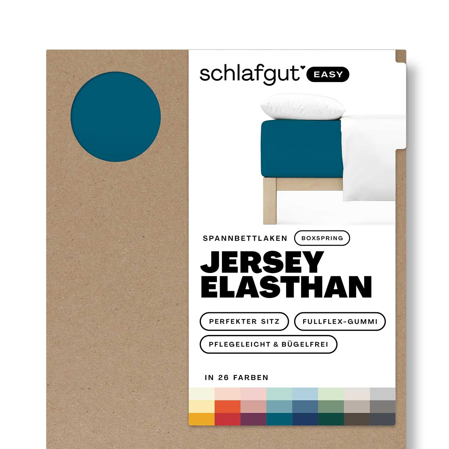 Schlafgut Easy Jersey Elasthan Boxspring Spannbettlaken 120x200 bis 130x220 Petrol Deep, Spannbetttuch aus superweicher Baumwolle mit Elasthan