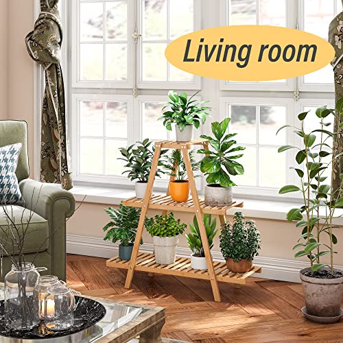 Furshus Bamboo Plant Stand - Indoor/Outdoor 3 Tier Plant Ladder, 8 Potted Flower Holder, Natural - Thumbnail 4