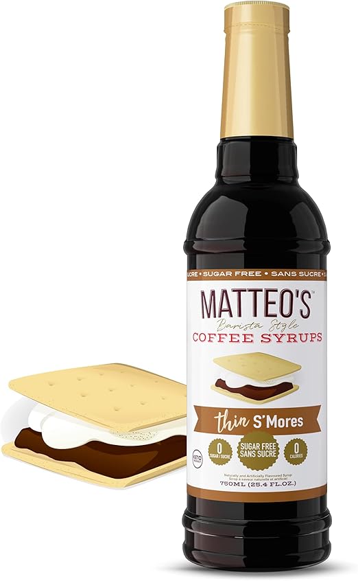Matteo's Barista Style SugarFree Coffee Syrup, S'Mores Flavour, Zero Calories and Sugar, Keto