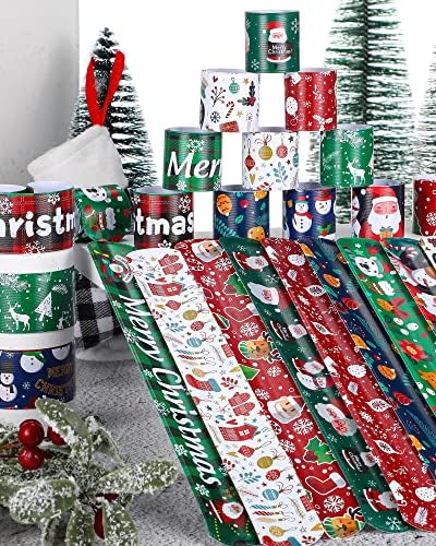 Suilung 24 Pcs Christmas Slap Bracelets Wrist Bands Party Bag Fillers for Kids Unisex Holiday Snap with Santa Snowman Elk Designs Favor, 12 Styles