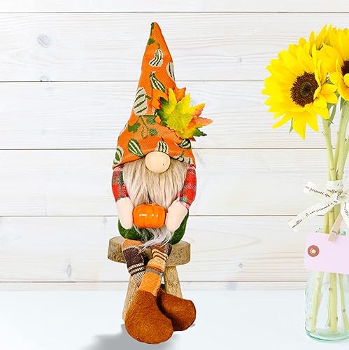Miniatura 7 de Juego de 2 gnomos de felpa para decoración de Acción de Gracias con calabaza de maíz, Sr. y Sra. Cosecha de otoño, decoración de bandeja escalonada