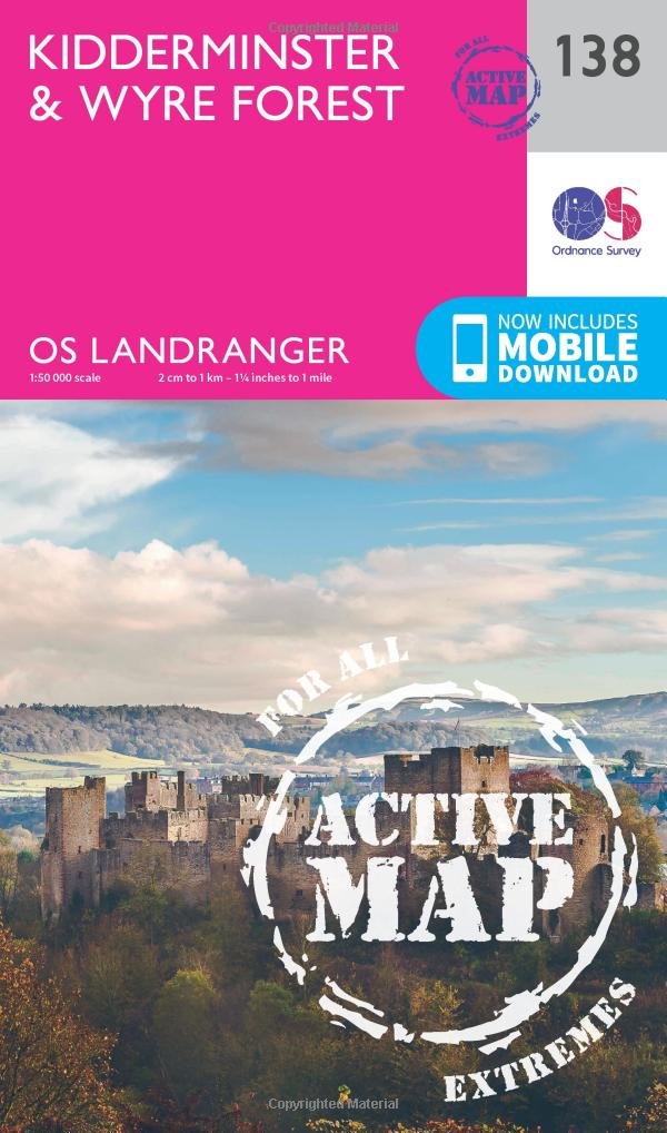 Ordnance Survey Unisex Pink Landranger Active 138 Kidderminster & Wyre Forest Map With Digital Version