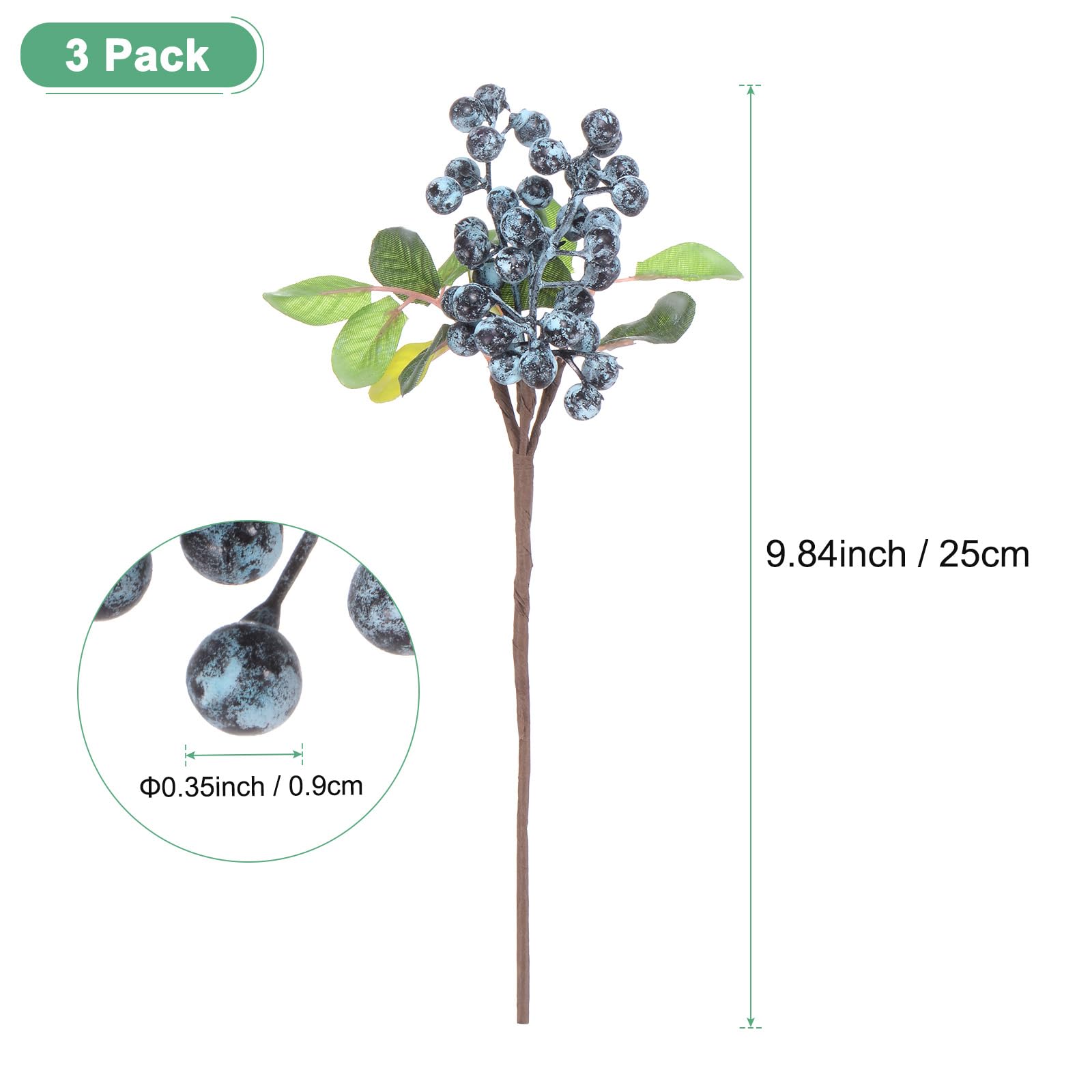 M METERXITY 6-Pack Artificial Holly Berries – 9.8 Inch Faux Frosted Blueberry Stems For Christmas & Home Decor - View #2