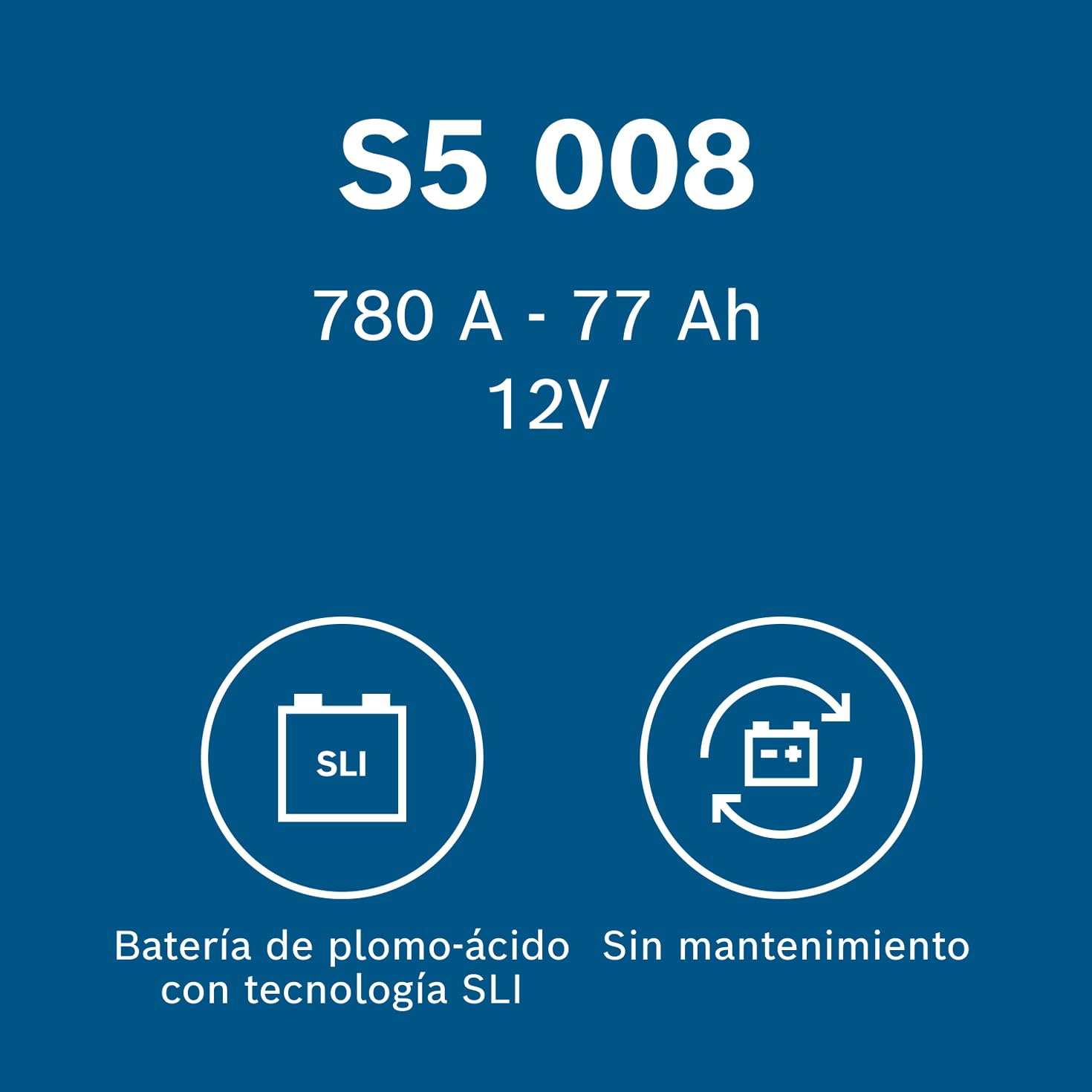 Bosch S5 008 Batería para Coche 77 A/h - 780 A - 12 V, de Plomo-Ácido para Vehículos sin Sistema Start/Stop, Polaridad Izquierda (-) Derecha (+), para Autos con Alta Demanda Eléctrica