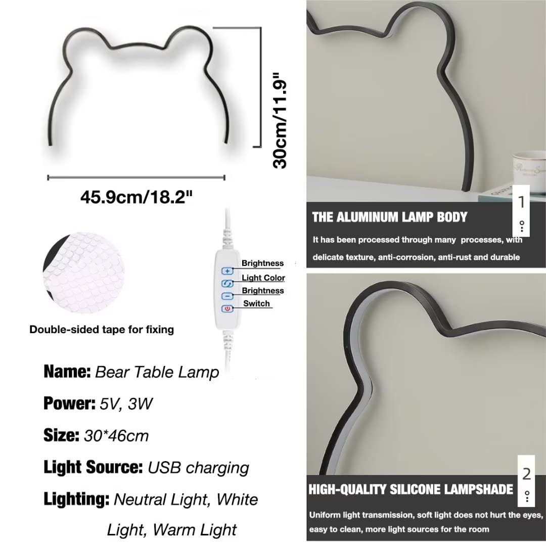 Lampa ścienna LED w kształcie misia, lampka nocna, lampka nocna, lampa nocna, lampa stołowa do sypialni, ładowanie przez USB, możliwość ściemniania